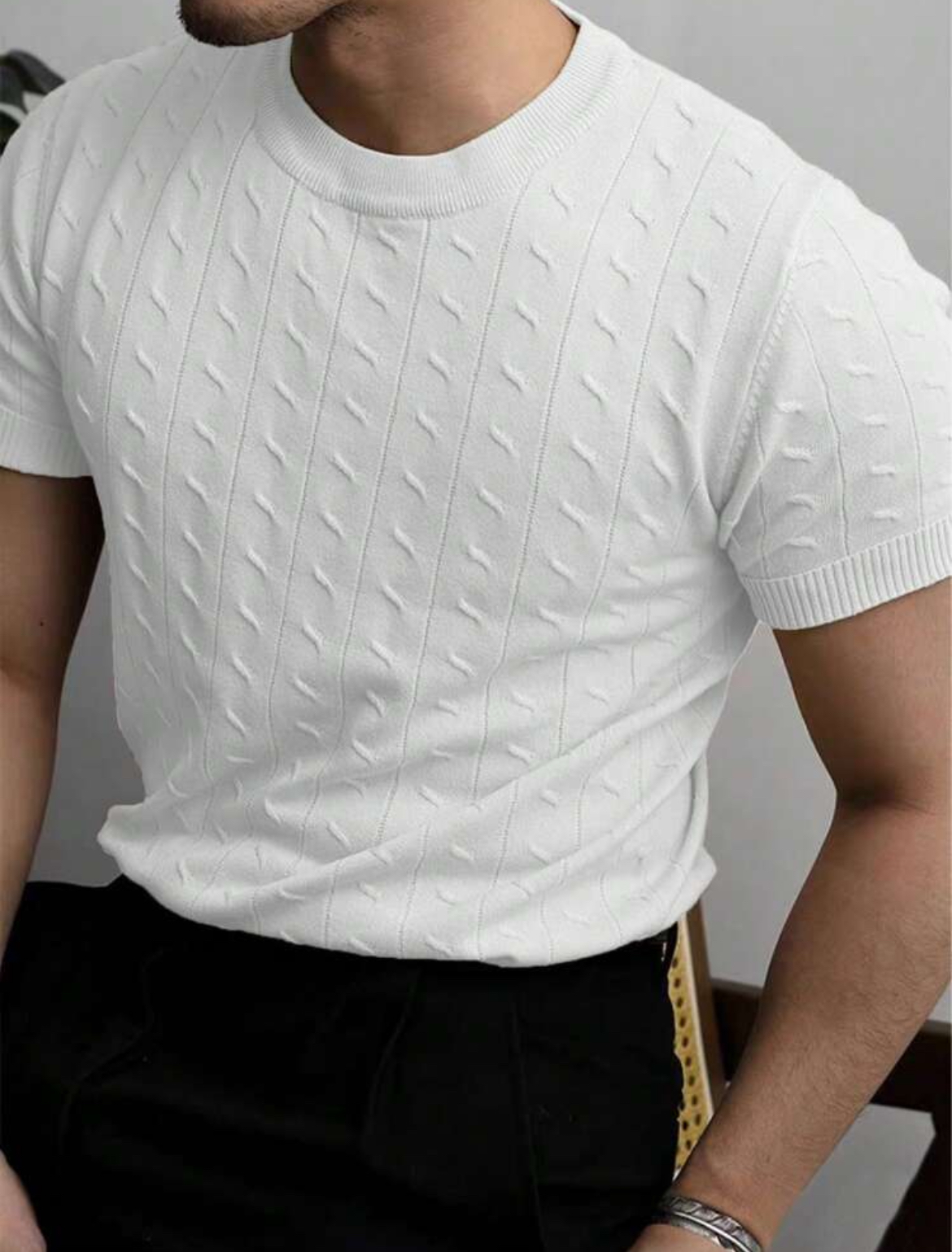 L - Camiseta de punto cuello redondo