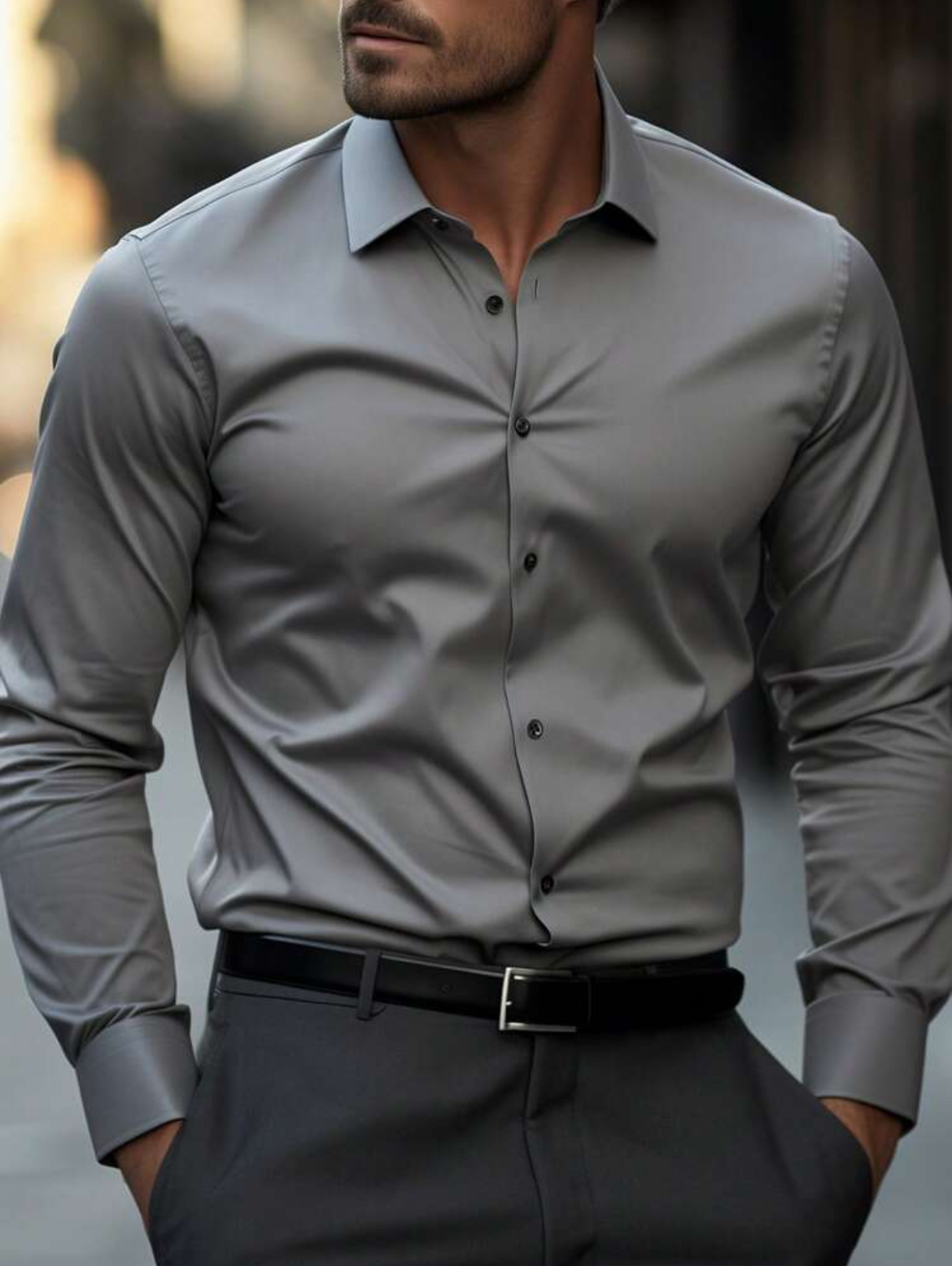 L - Camisa manga larga unicolor