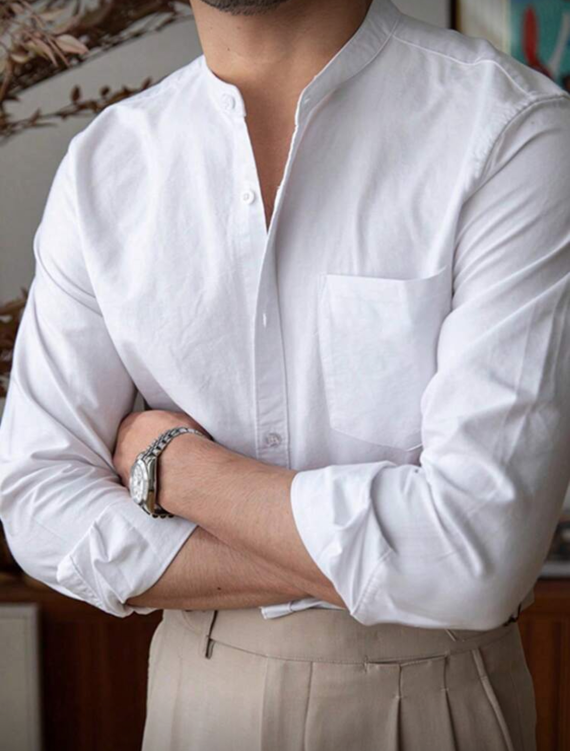 L - Camisa manga larga unicolor