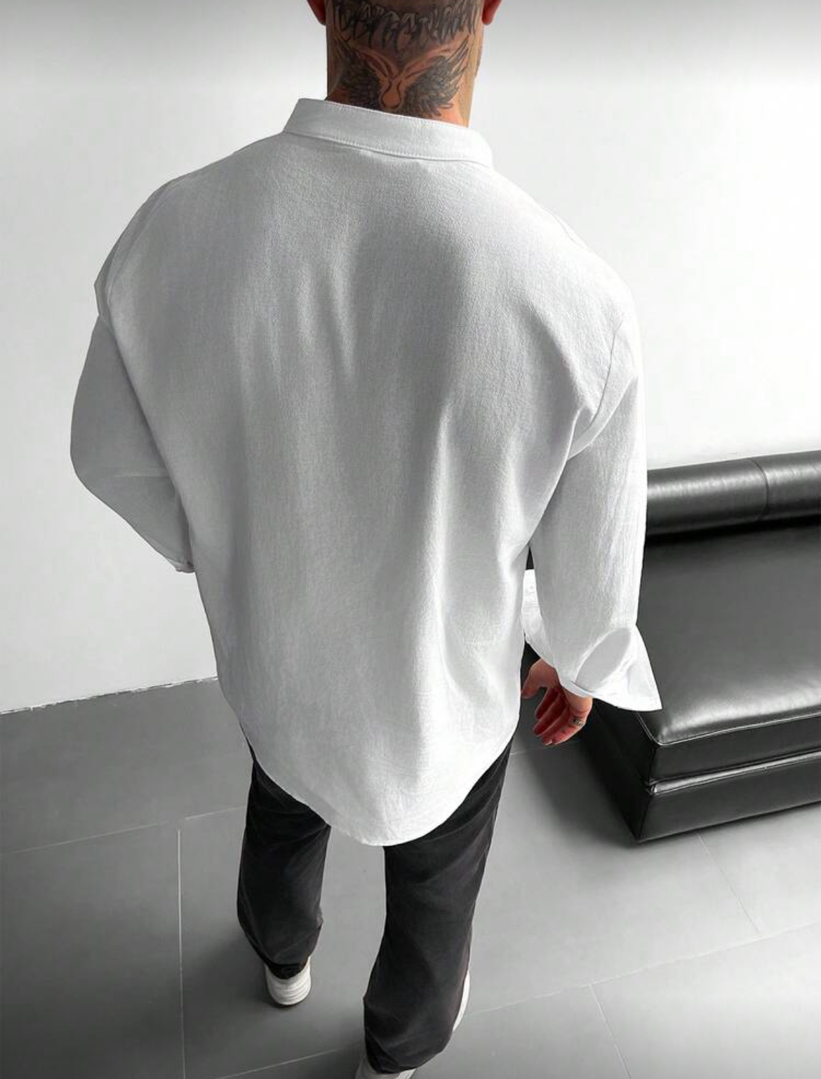 L - Camisa manga larga cuello mao