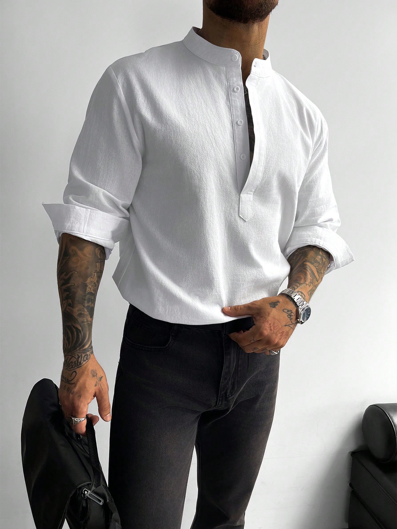 Camisa manga larga cuello mao