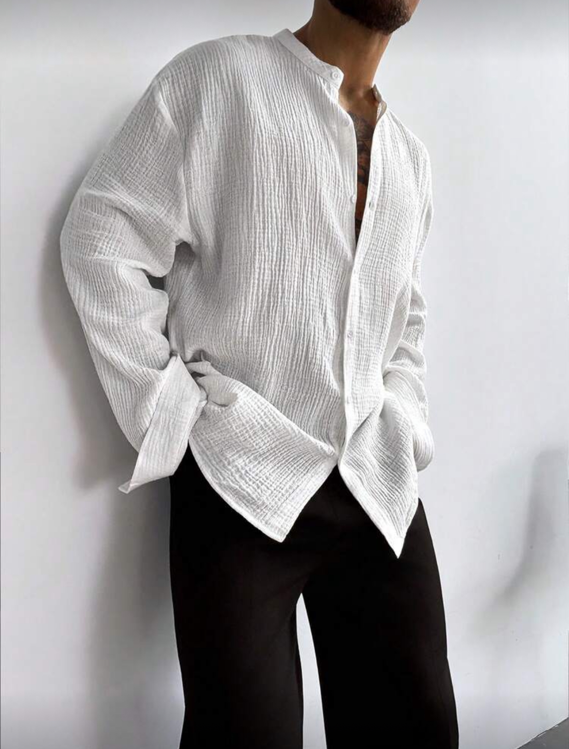 L - Camisa manga larga unicolor