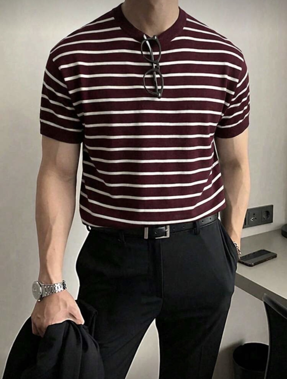 M - Camiseta de punto a rayas