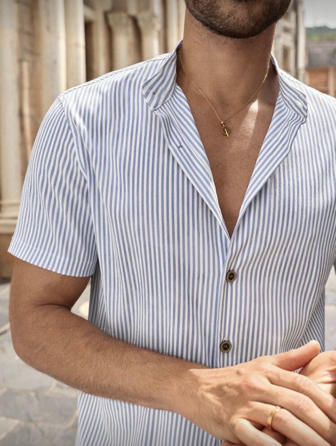 L - Camisa cuello mao a rayas