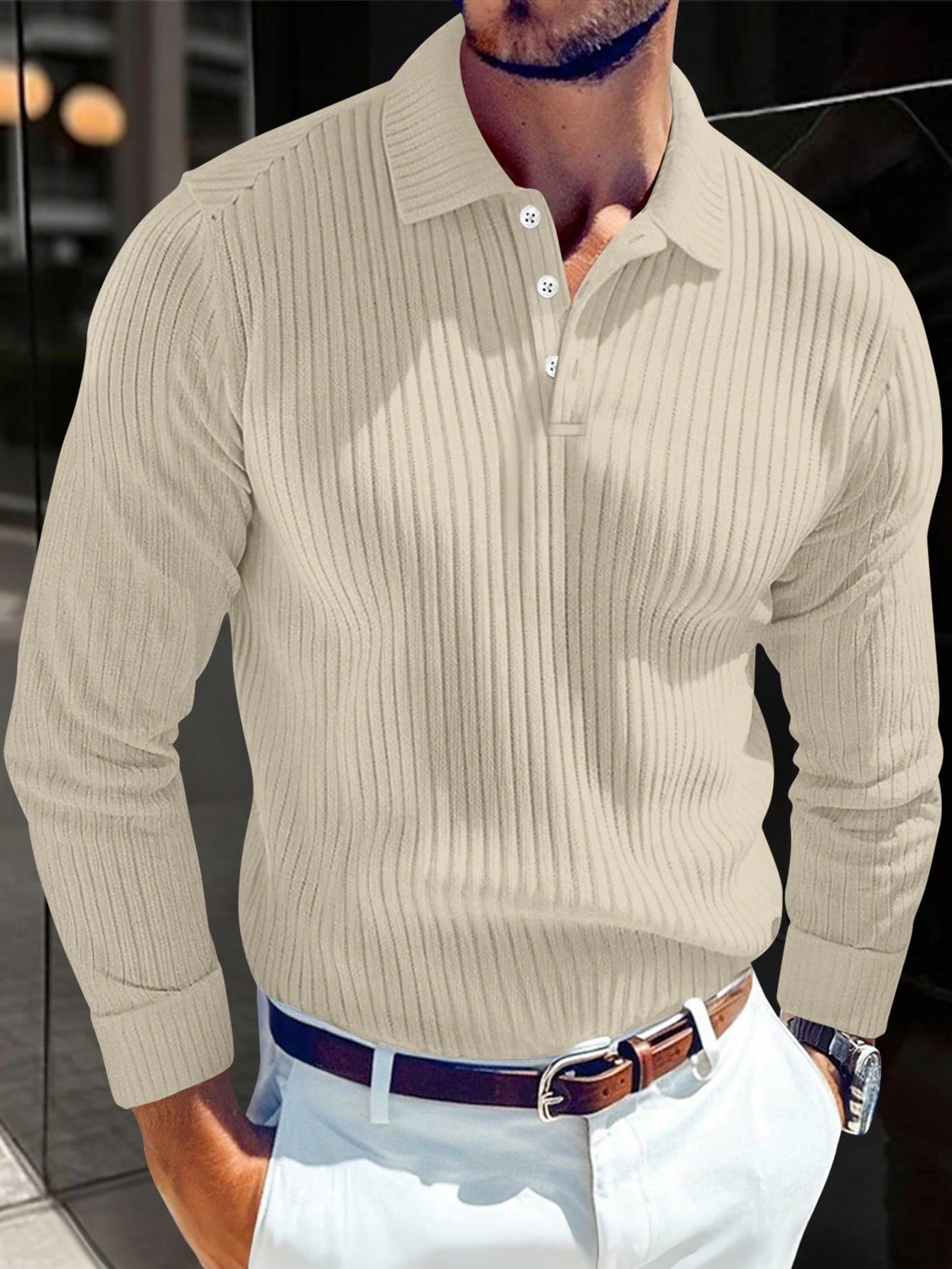 Polo manga larga con textura
