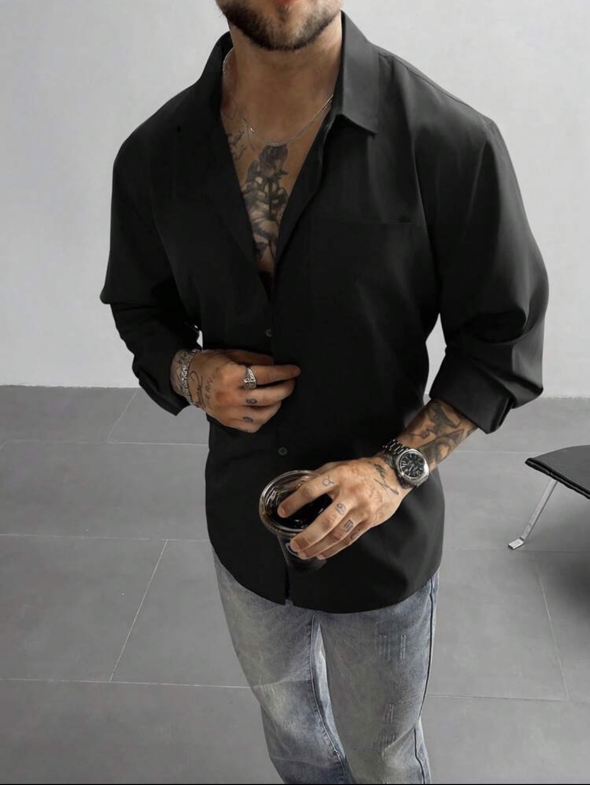 S - Camisa manga larga con bolsillo